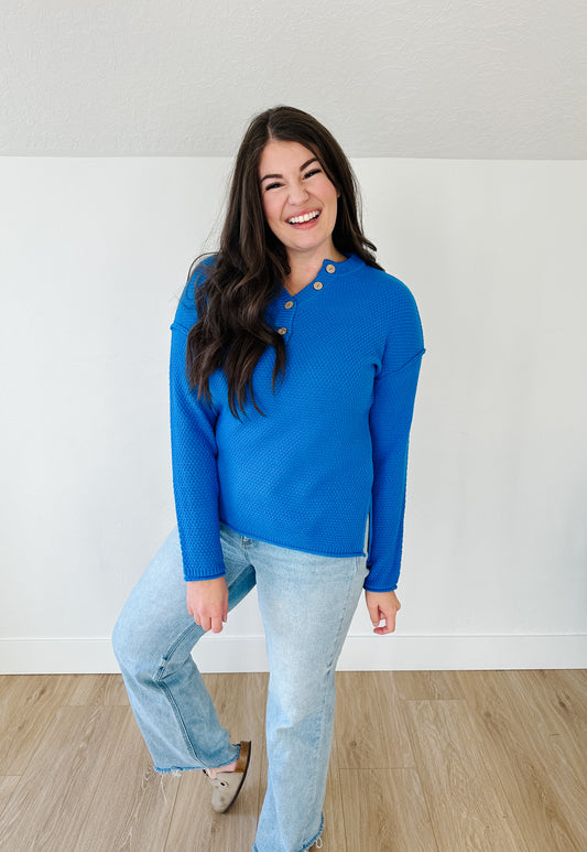 Farah Button Sweater in Ocean Blue