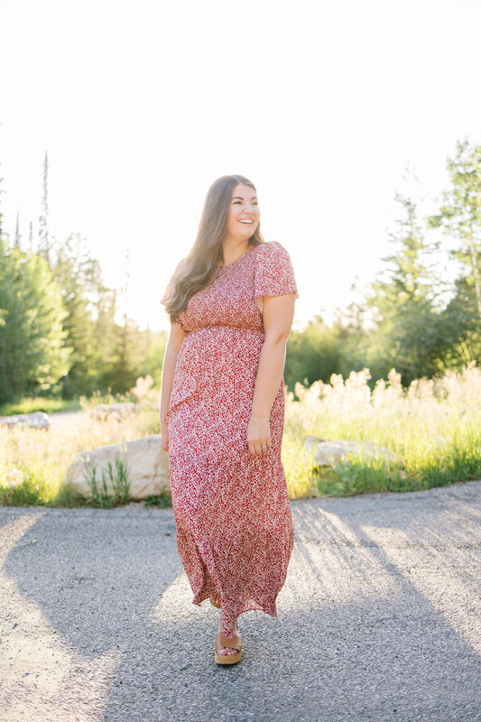 Magnolia Floral Maxi Dress in Currant