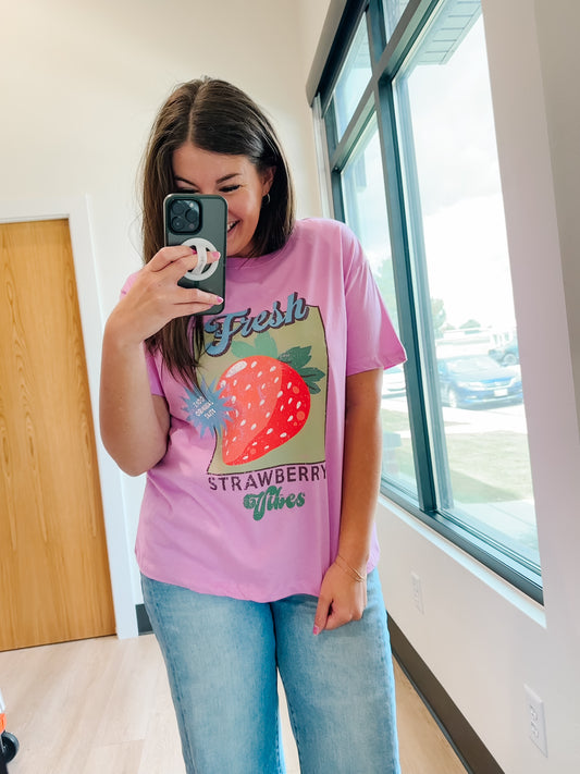 Strawberry Graphic Tee in Pink - Lettie Boutique