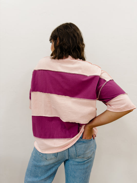 Poly Colorblock Top in Salmon