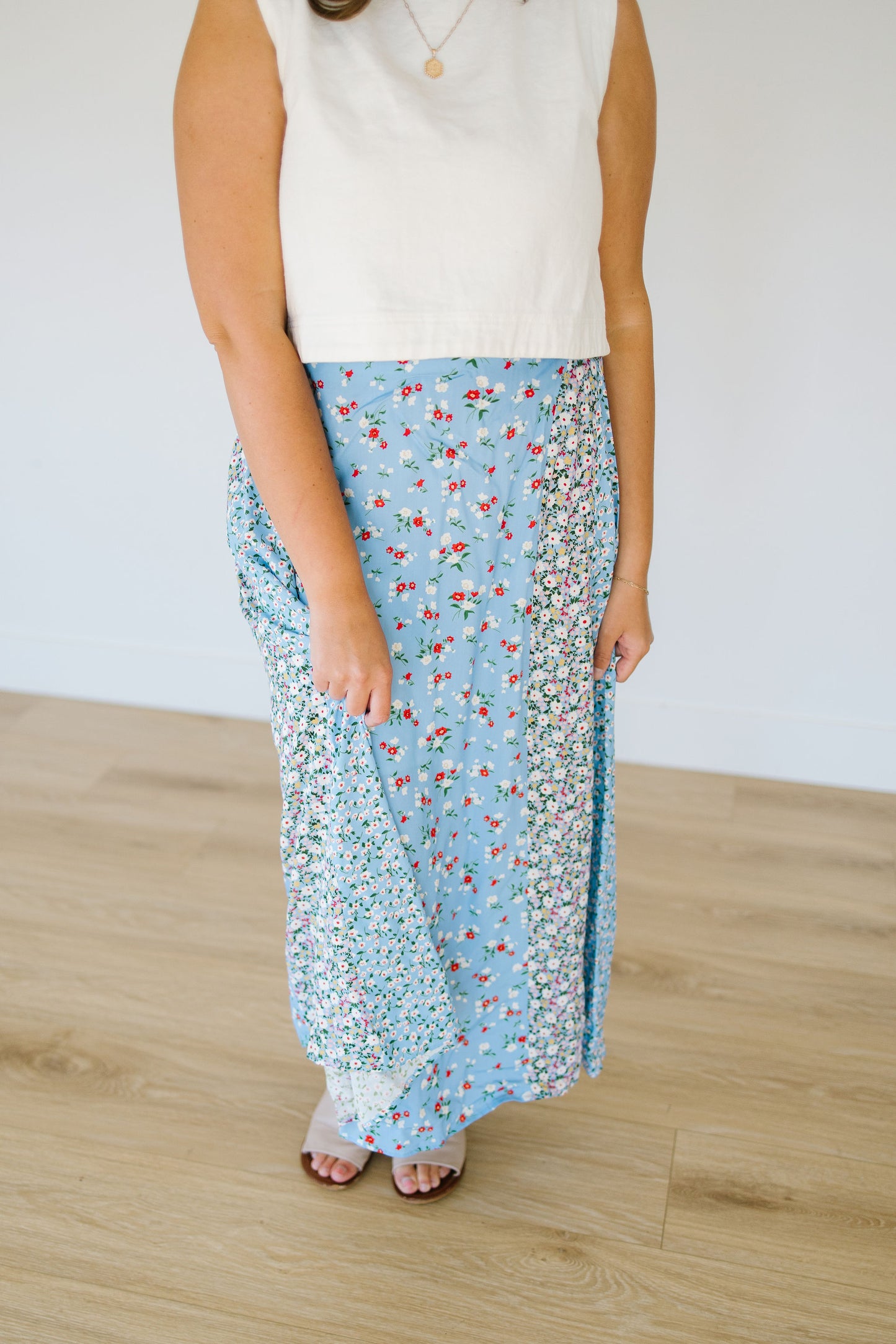 Wren Floral Skirt in Sky Blue - Lettie Boutique