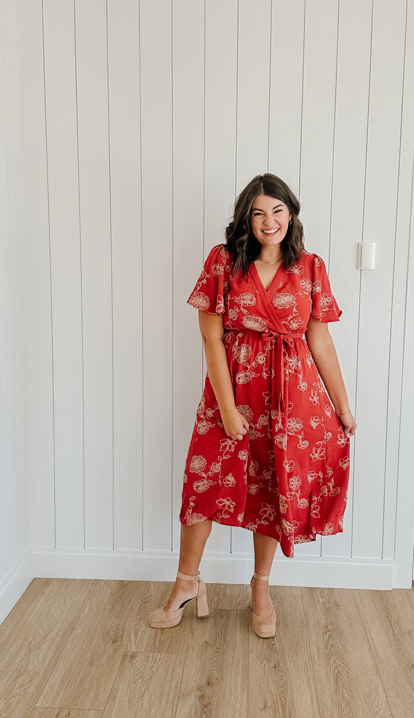 Lyra Embroidered Maxi Dress in Brick