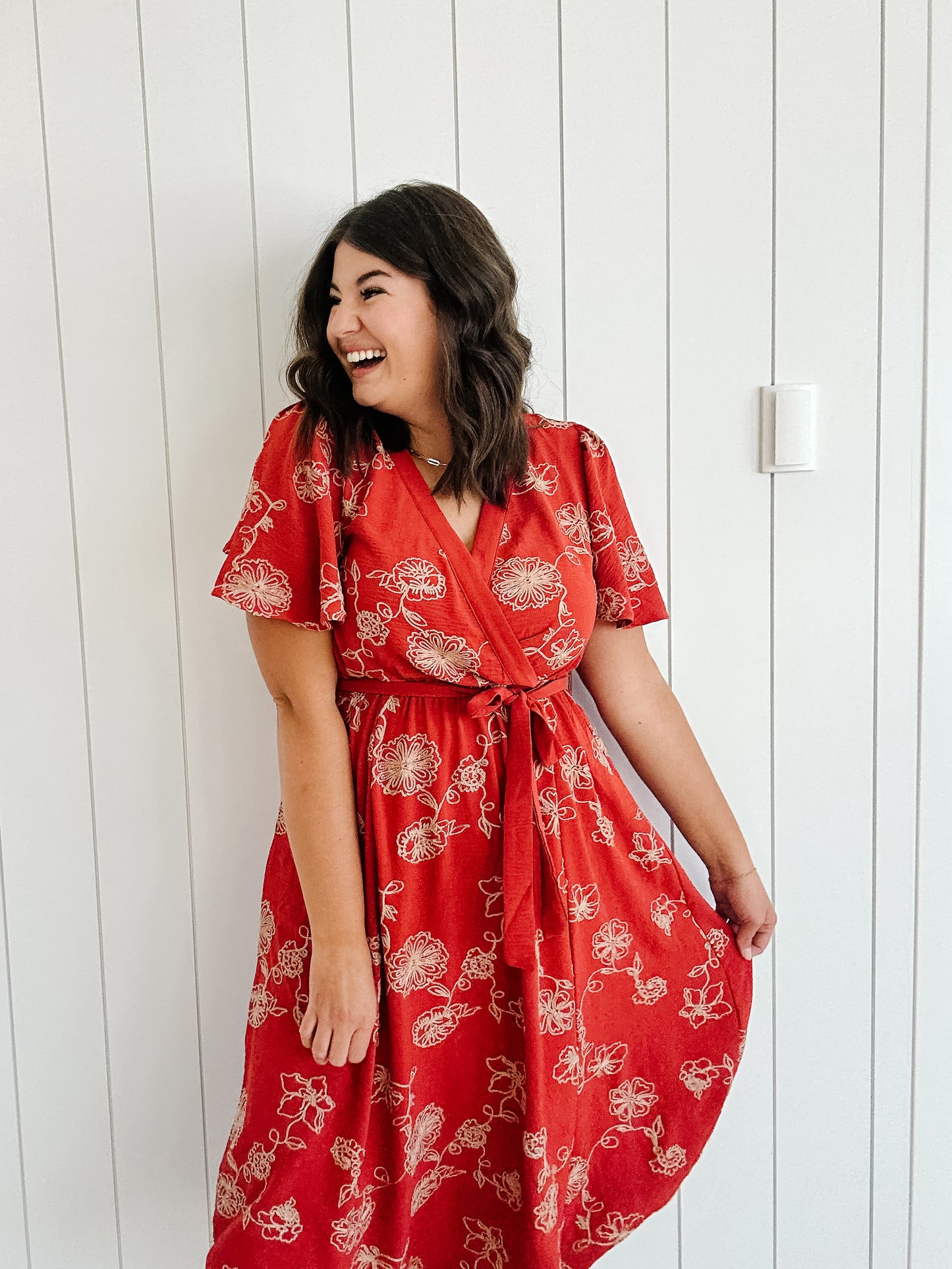 Lyra Embroidered Maxi Dress in Brick