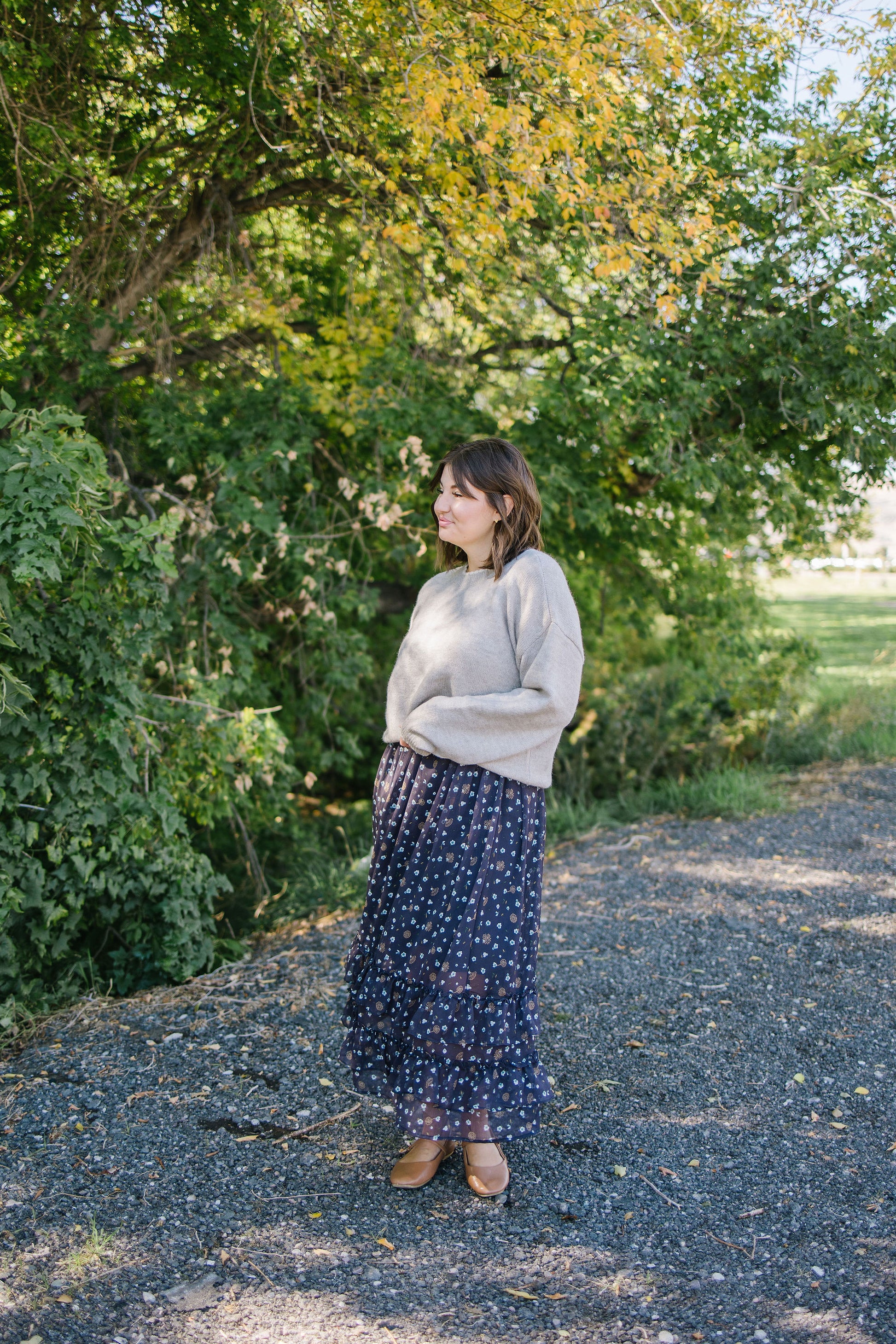 +Rina Floral Tiered Skirt in Navy - Lettie Boutique