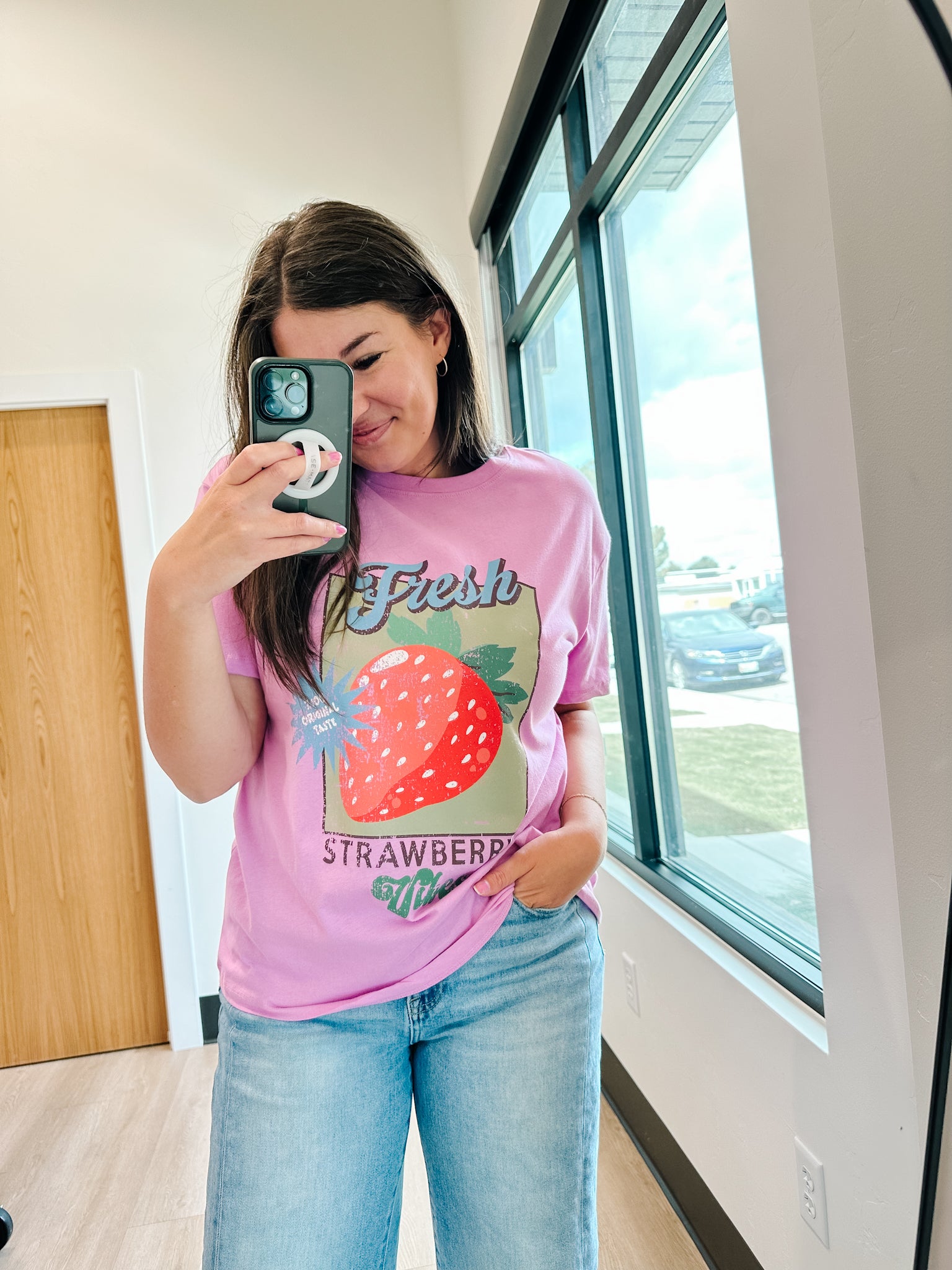 Strawberry Graphic Tee in Pink - Lettie Boutique