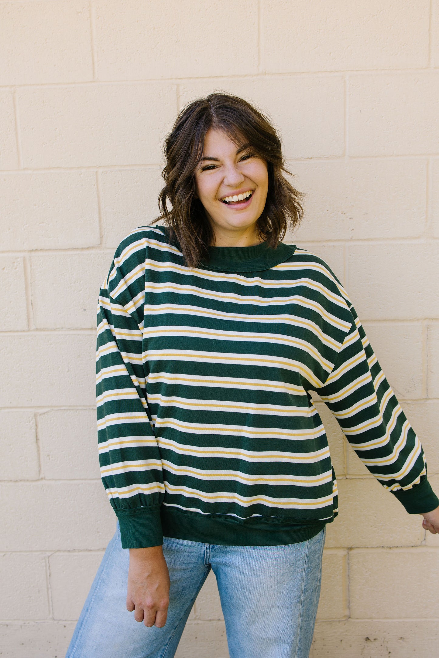 +Lydia Striped Knit Top in Hunter Green - Lettie Boutique