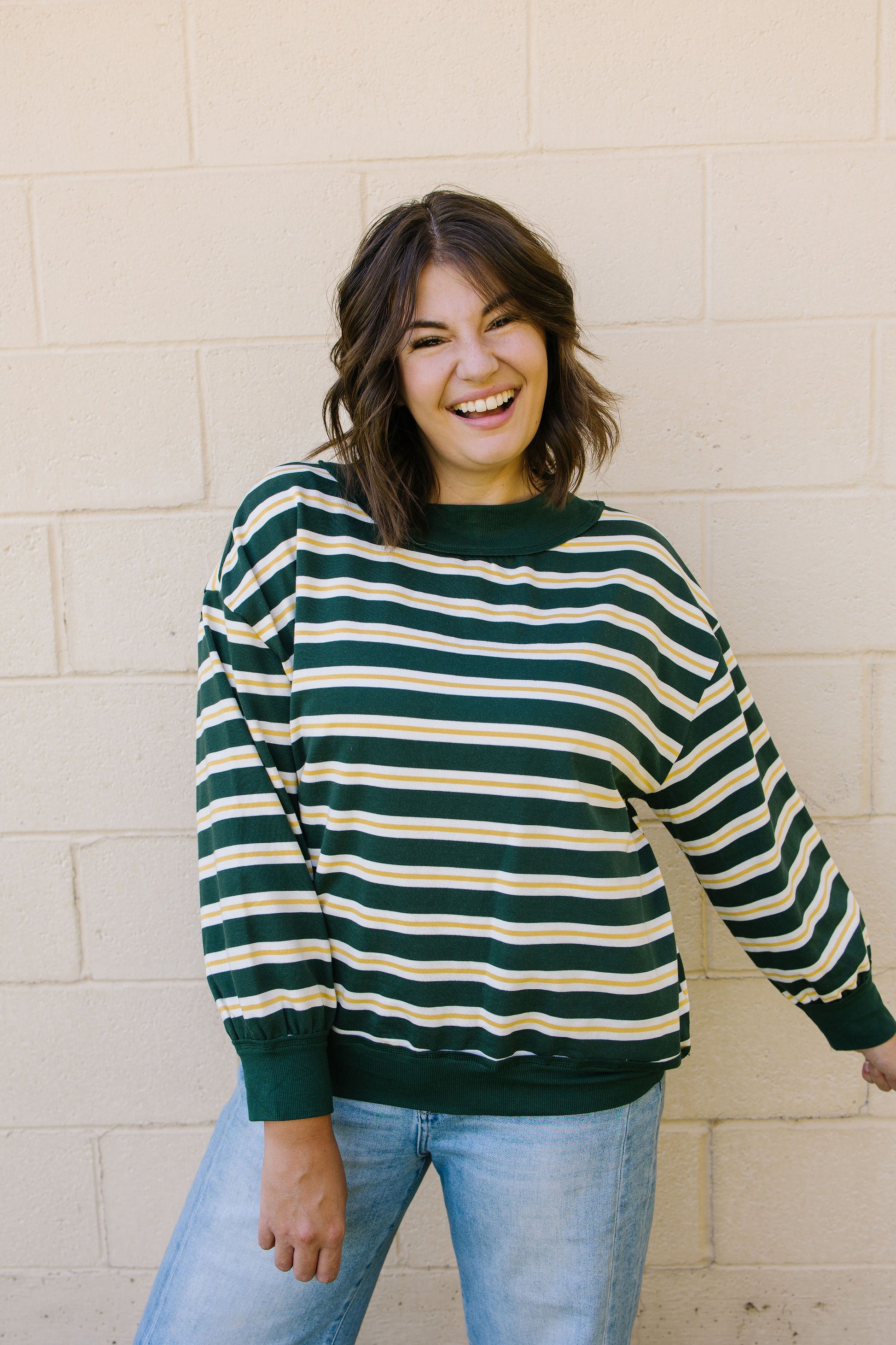 +Lydia Striped Knit Top in Hunter Green - Lettie Boutique