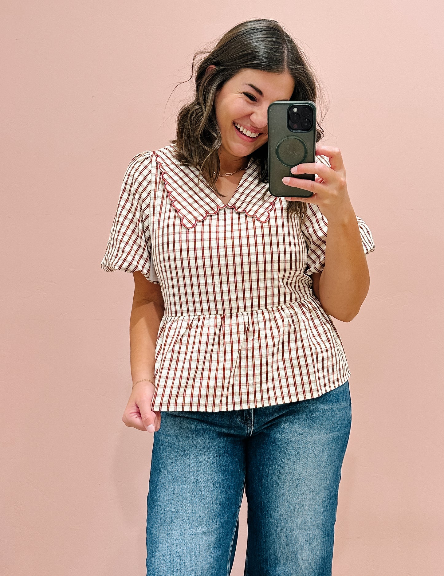 Aubrey Plaid Peplum Blouse