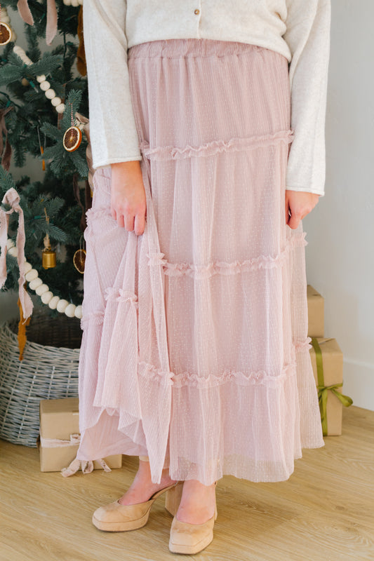Brielle Swiss Dot Tulle Skirt in Blush