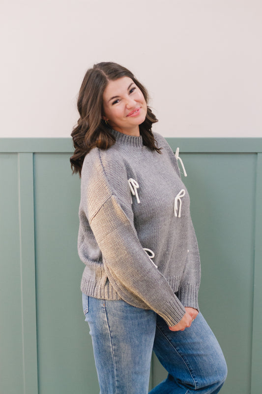Carina Bow Sweater in Grey