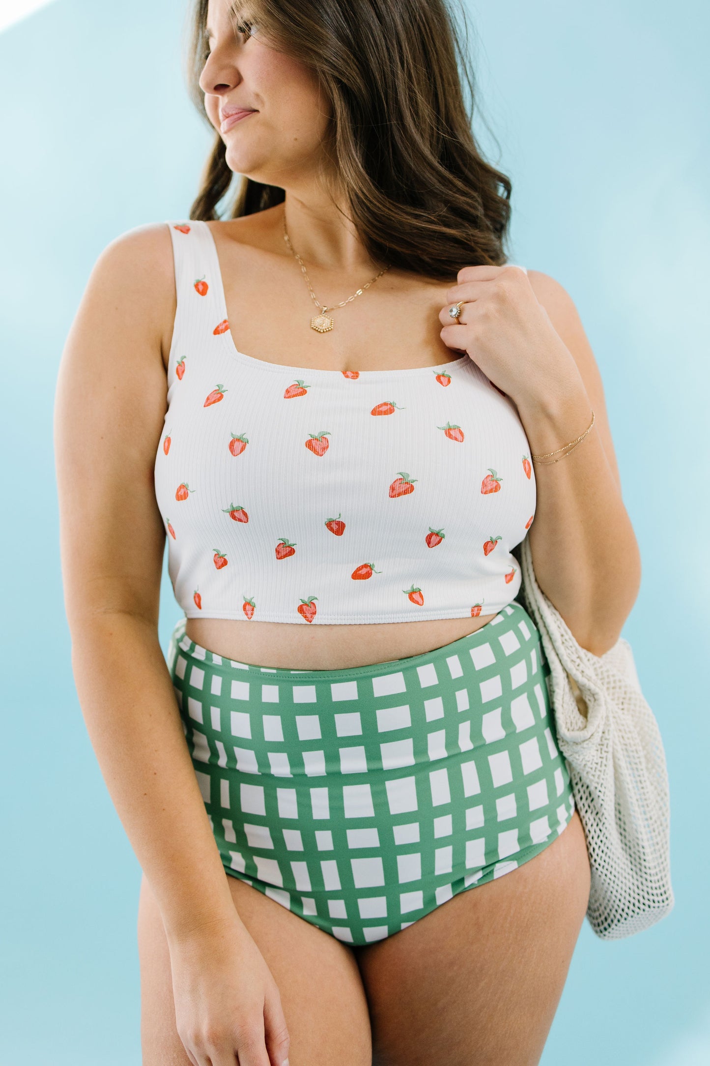 Kiki Reversible Swim Bottoms in Sage Grid