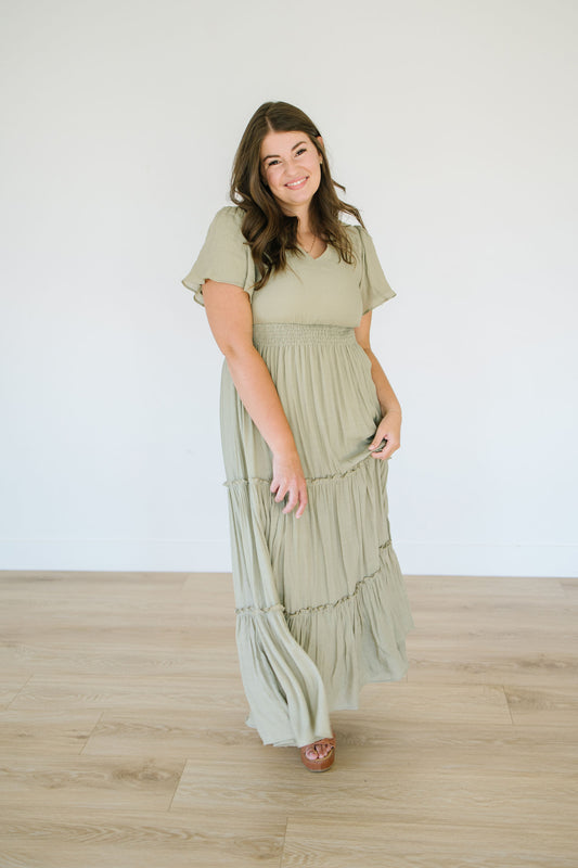 *Taylor Tiered Maxi Dress in Olive - Lettie Boutique