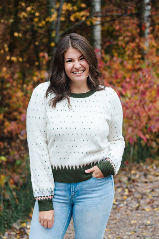 Vivian Geometric Sweater in Olive