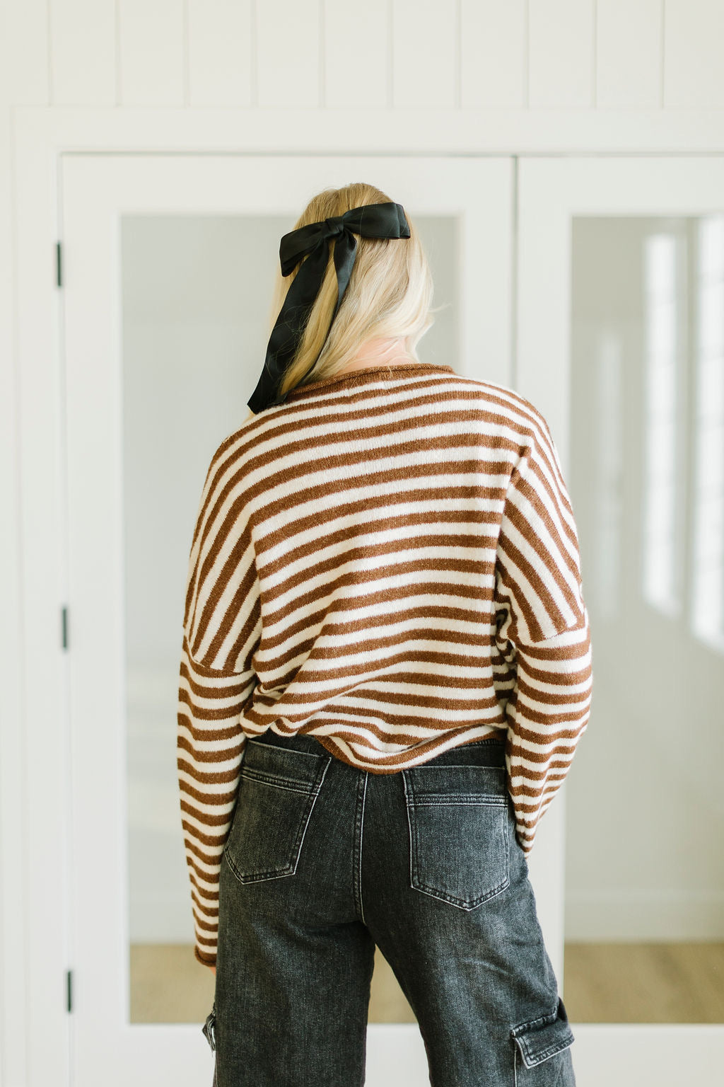 James Button Cardigan in Brown Stripe