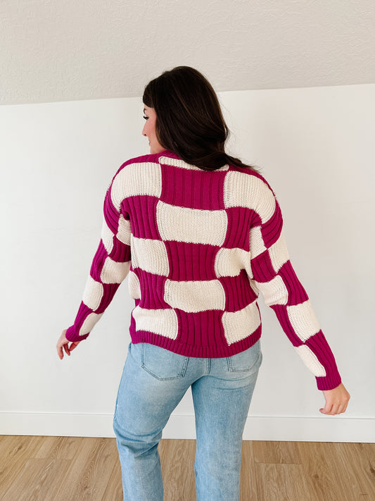 Nina Checkered Sweater in Magenta