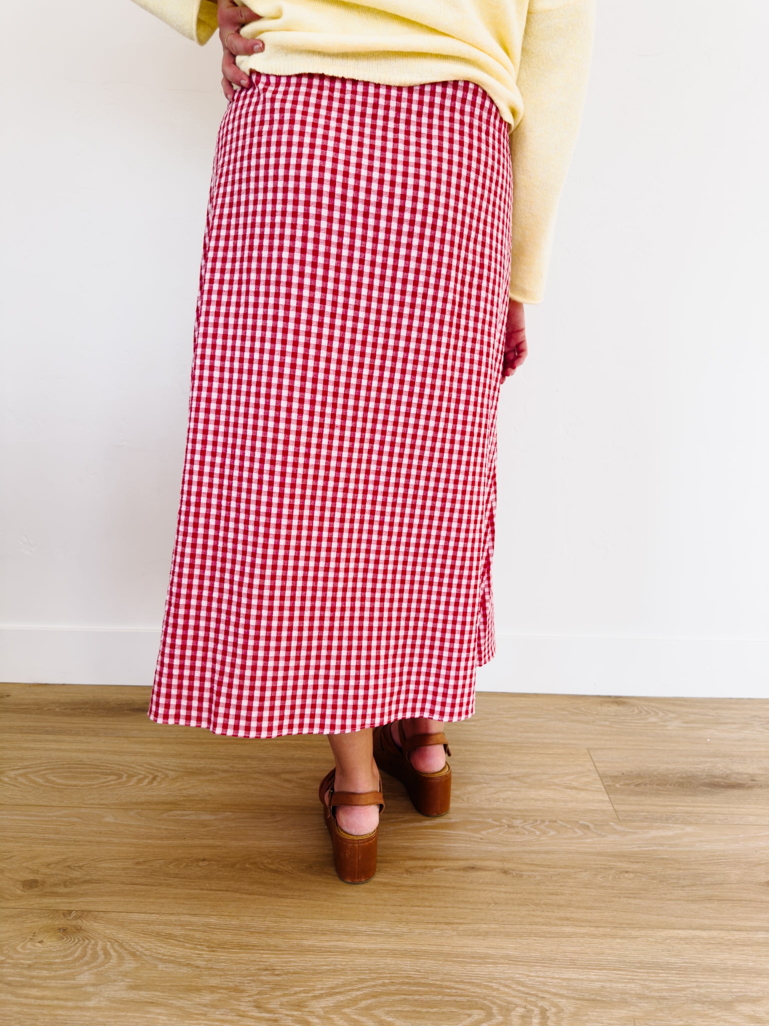 Liv Gingham Button Skirt in Red - Lettie Boutique