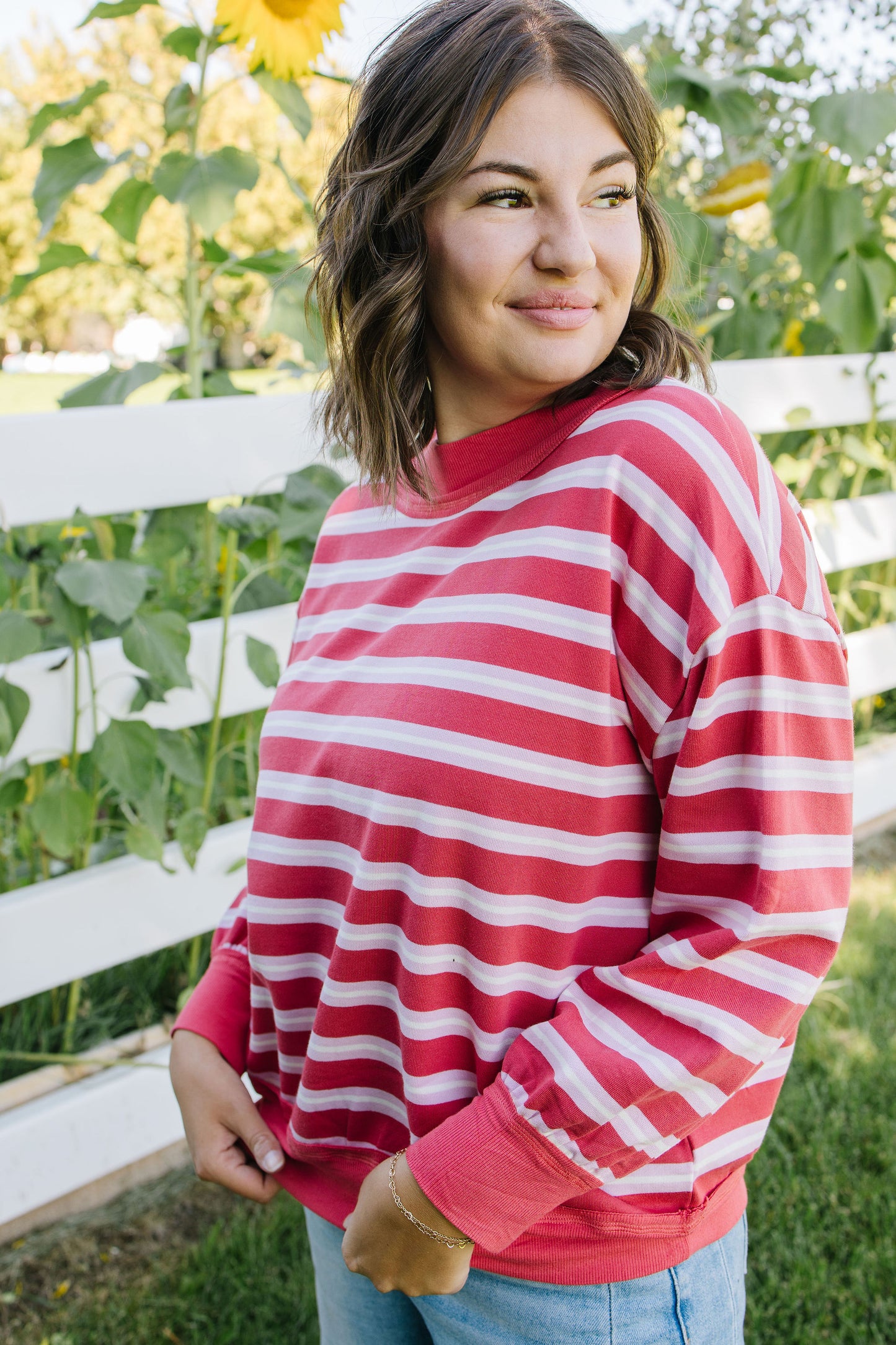 Lydia Striped Knit Top in Red