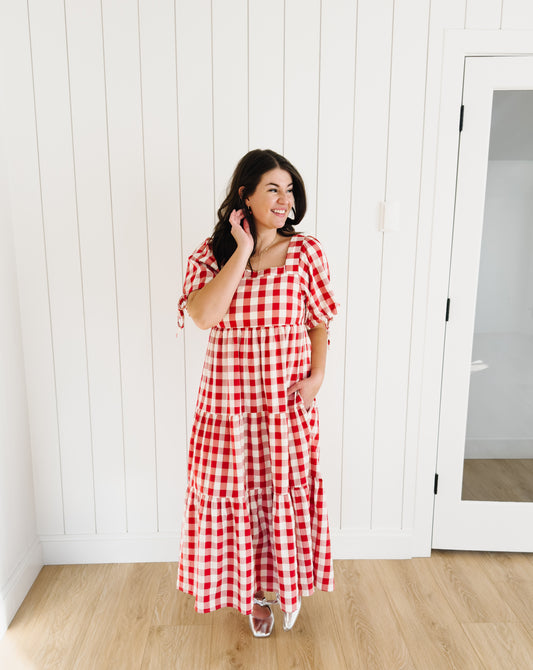 Julianne Checkered Dress in Red - Lettie Boutique