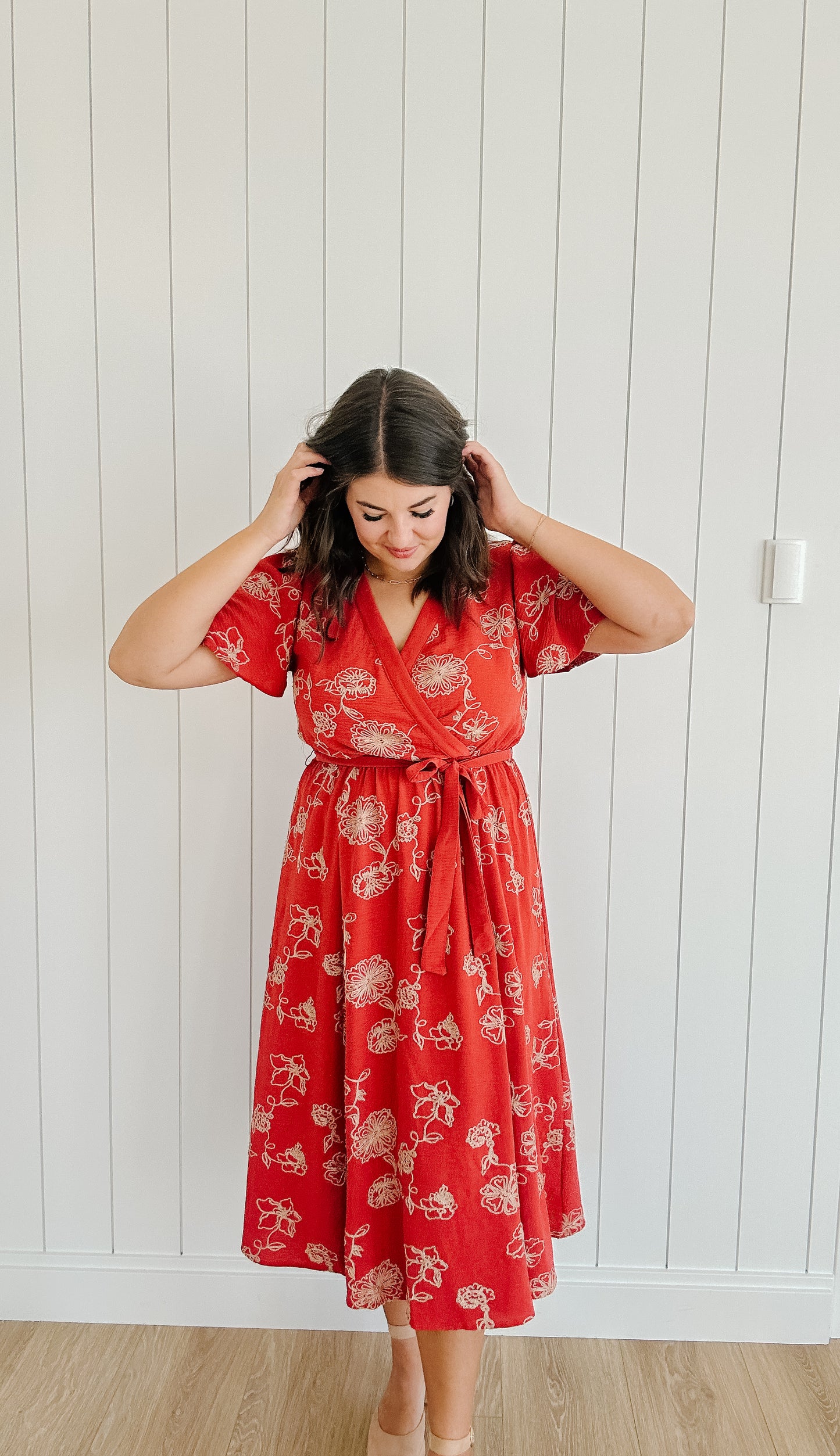 Lyra Embroidered Maxi Dress in Brick