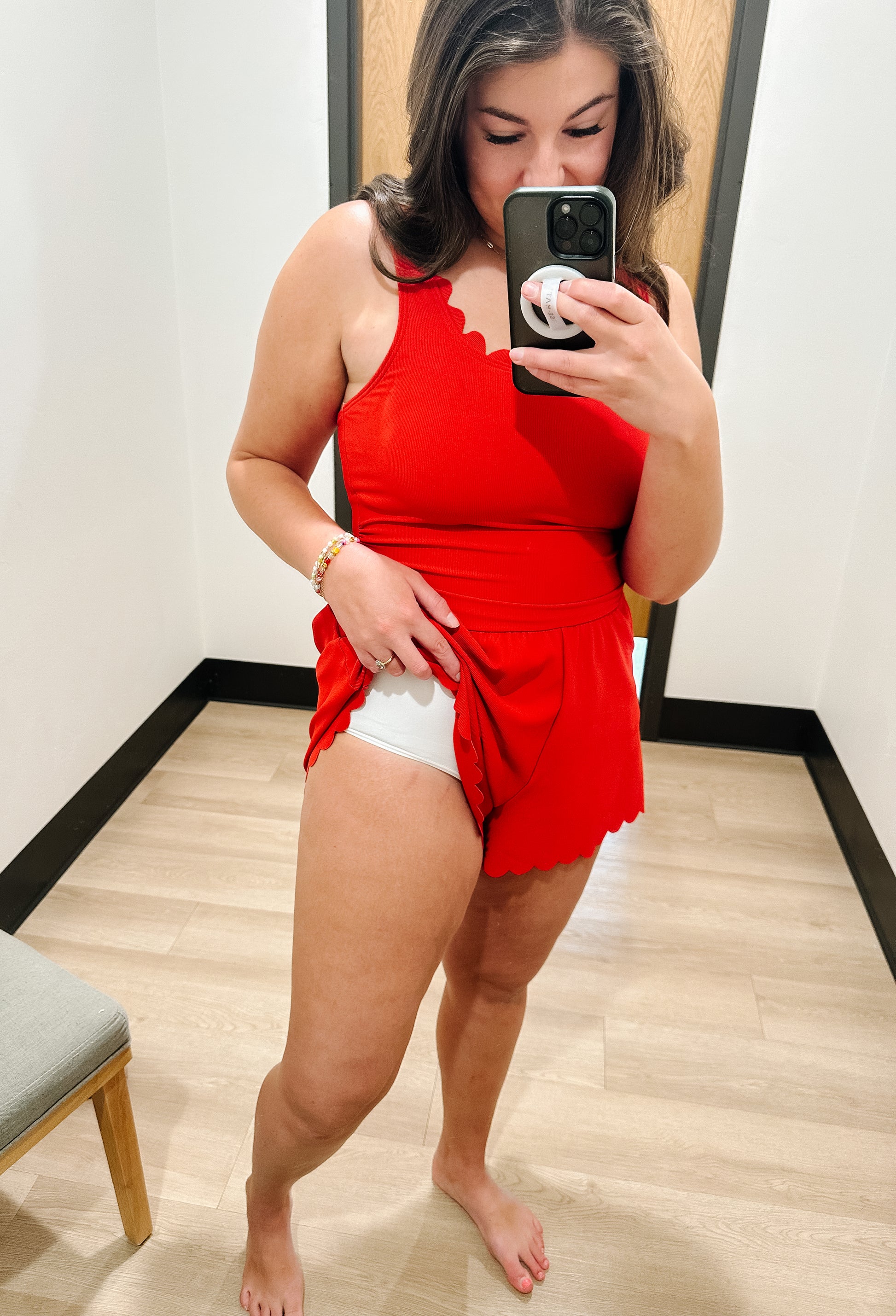 Misty Scalloped Romper Swimsuit in Red - Lettie Boutique