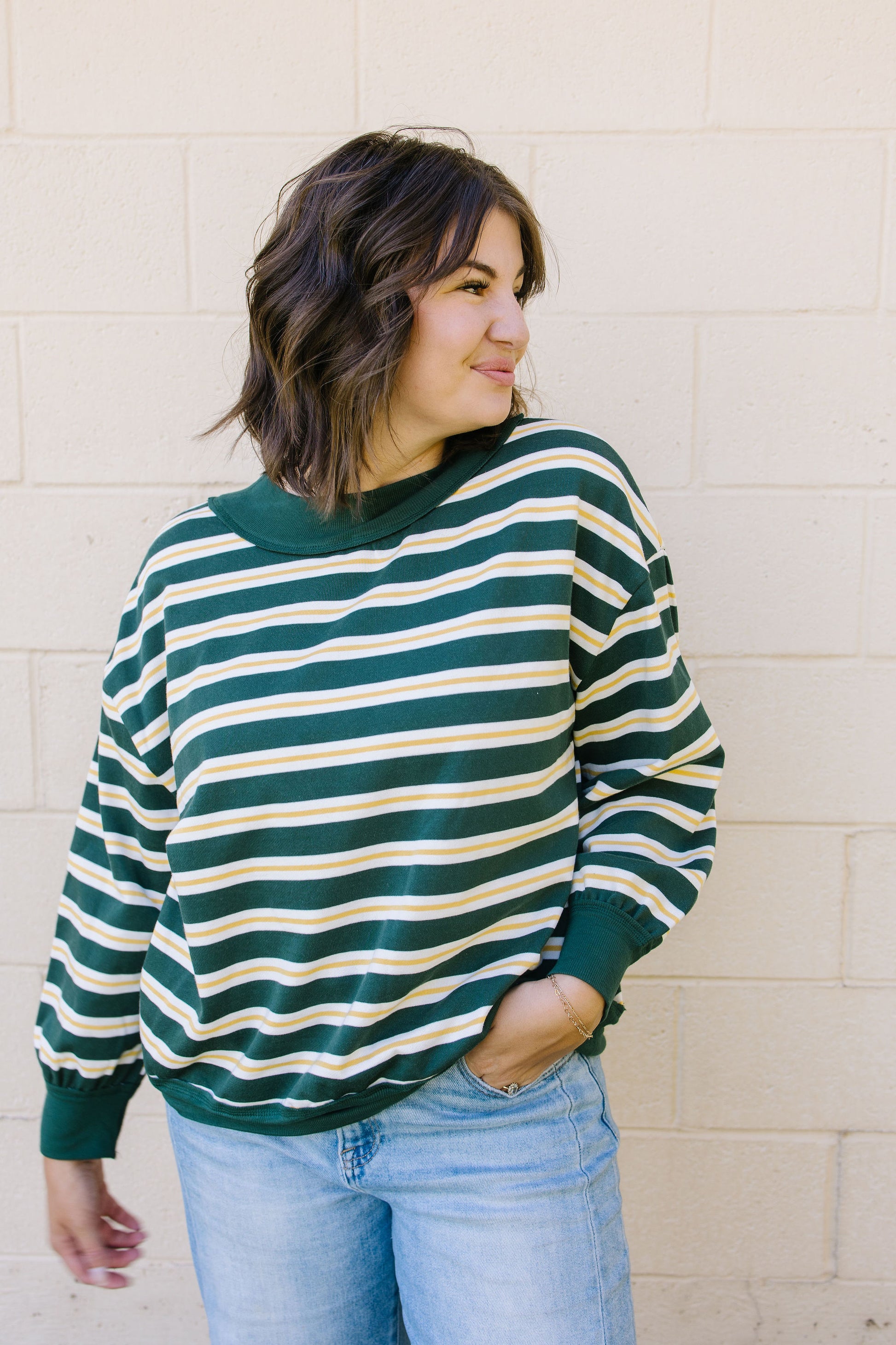 +Lydia Striped Knit Top in Hunter Green - Lettie Boutique