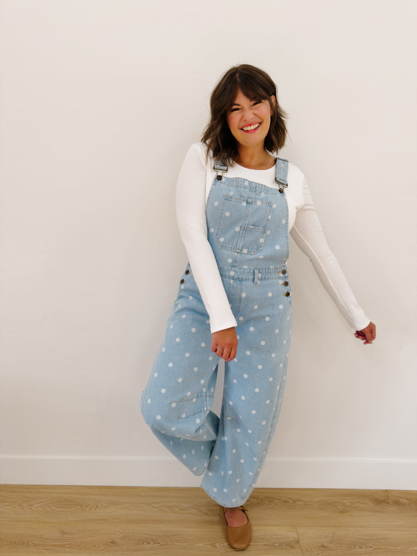 Inka Polka Dot Overalls in Denim - Lettie Boutique