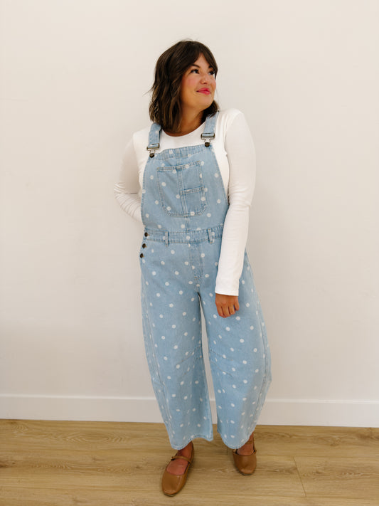 Inka Polka Dot Overalls in Denim
