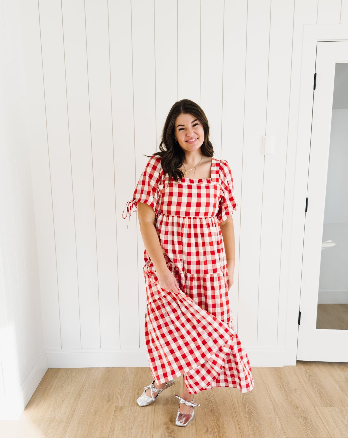 Julianne Checkered Dress in Red - Lettie Boutique