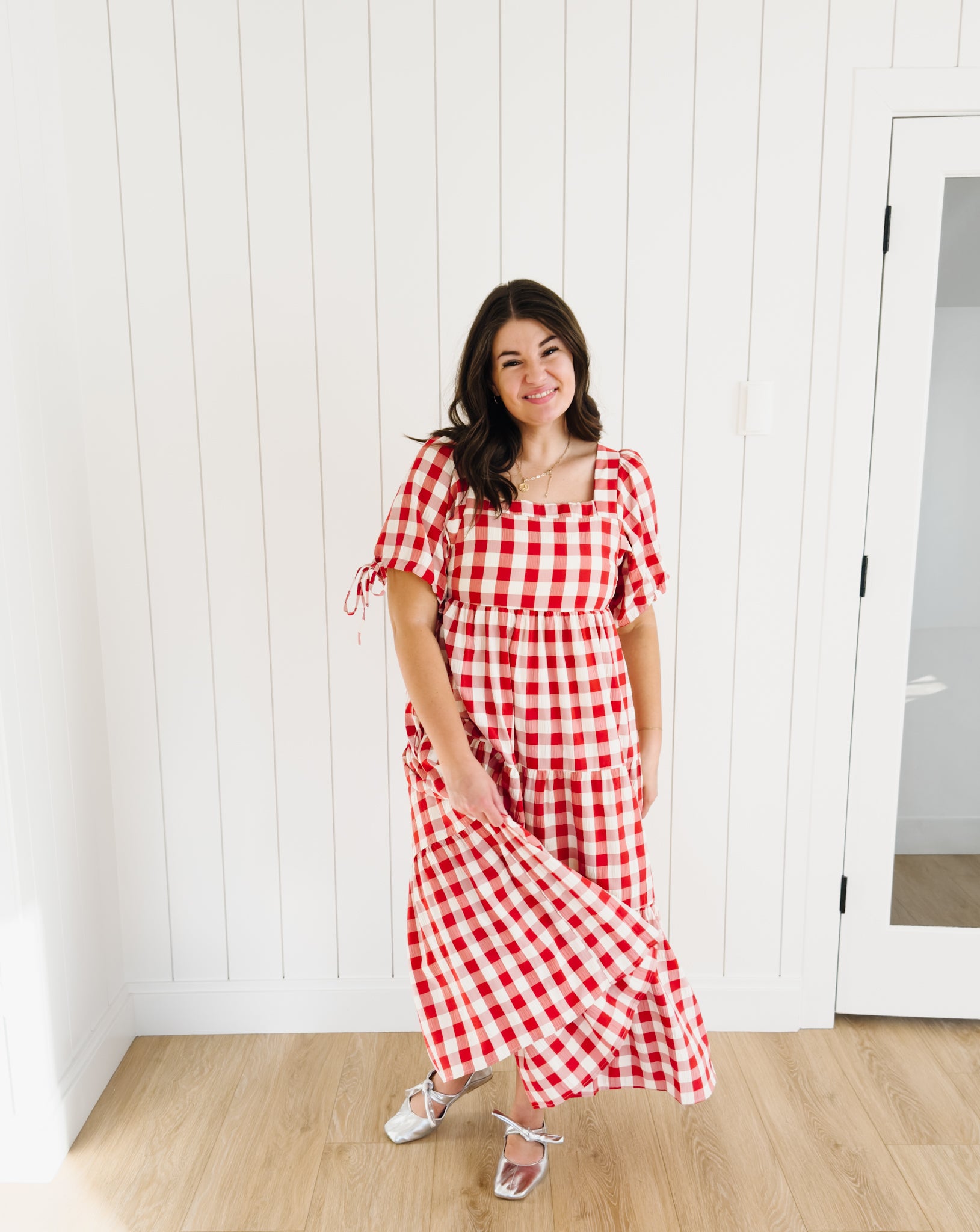 Julianne Checkered Dress in Red - Lettie Boutique