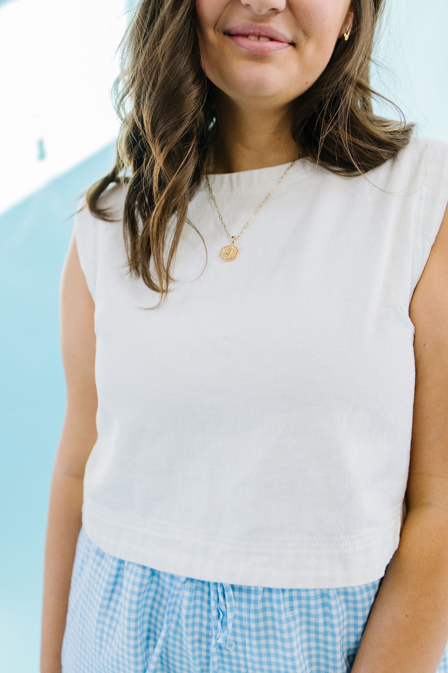 *Milana Sleeveless Denim Top in White - Lettie Boutique