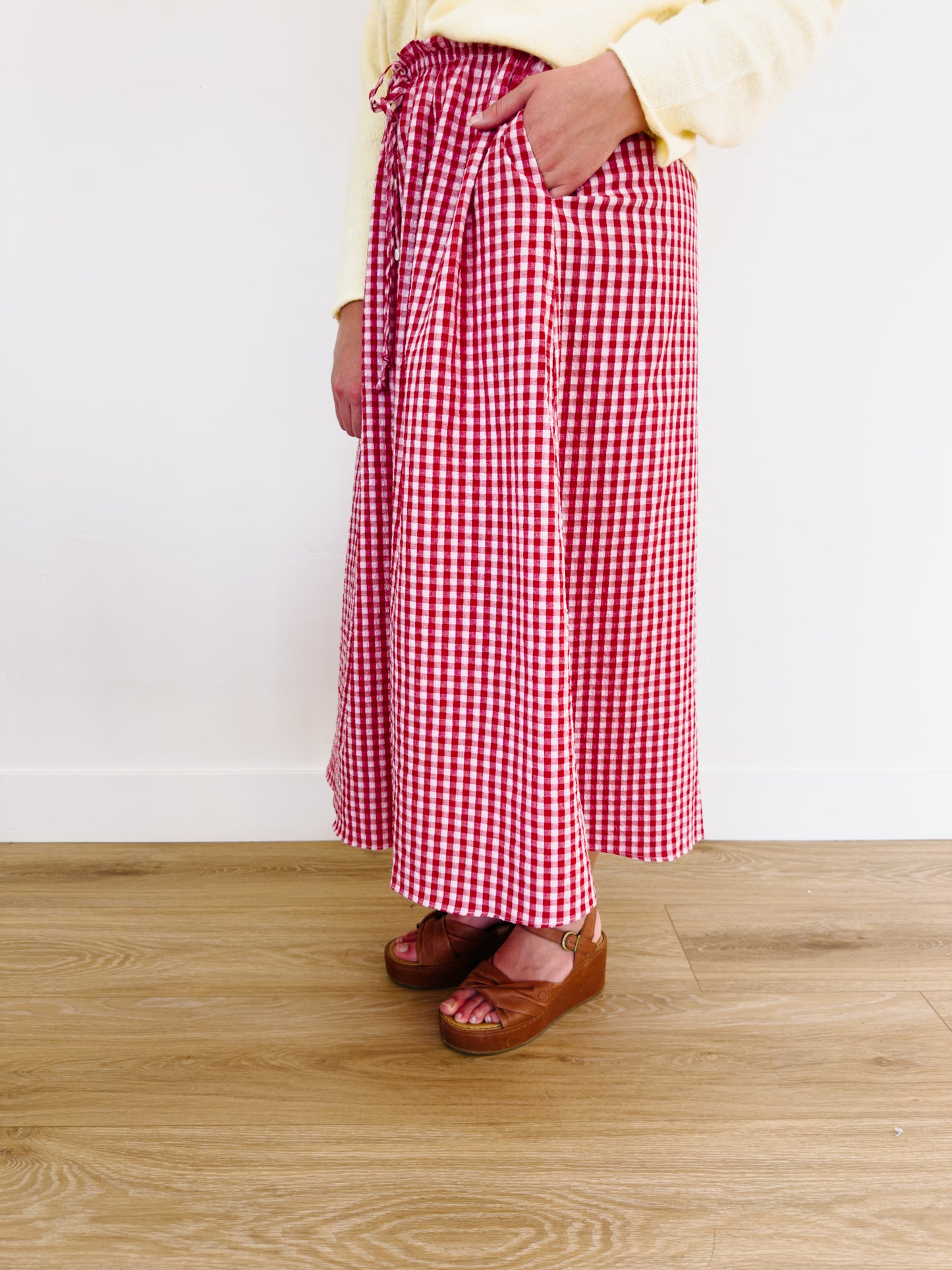 Liv Gingham Button Skirt in Red - Lettie Boutique
