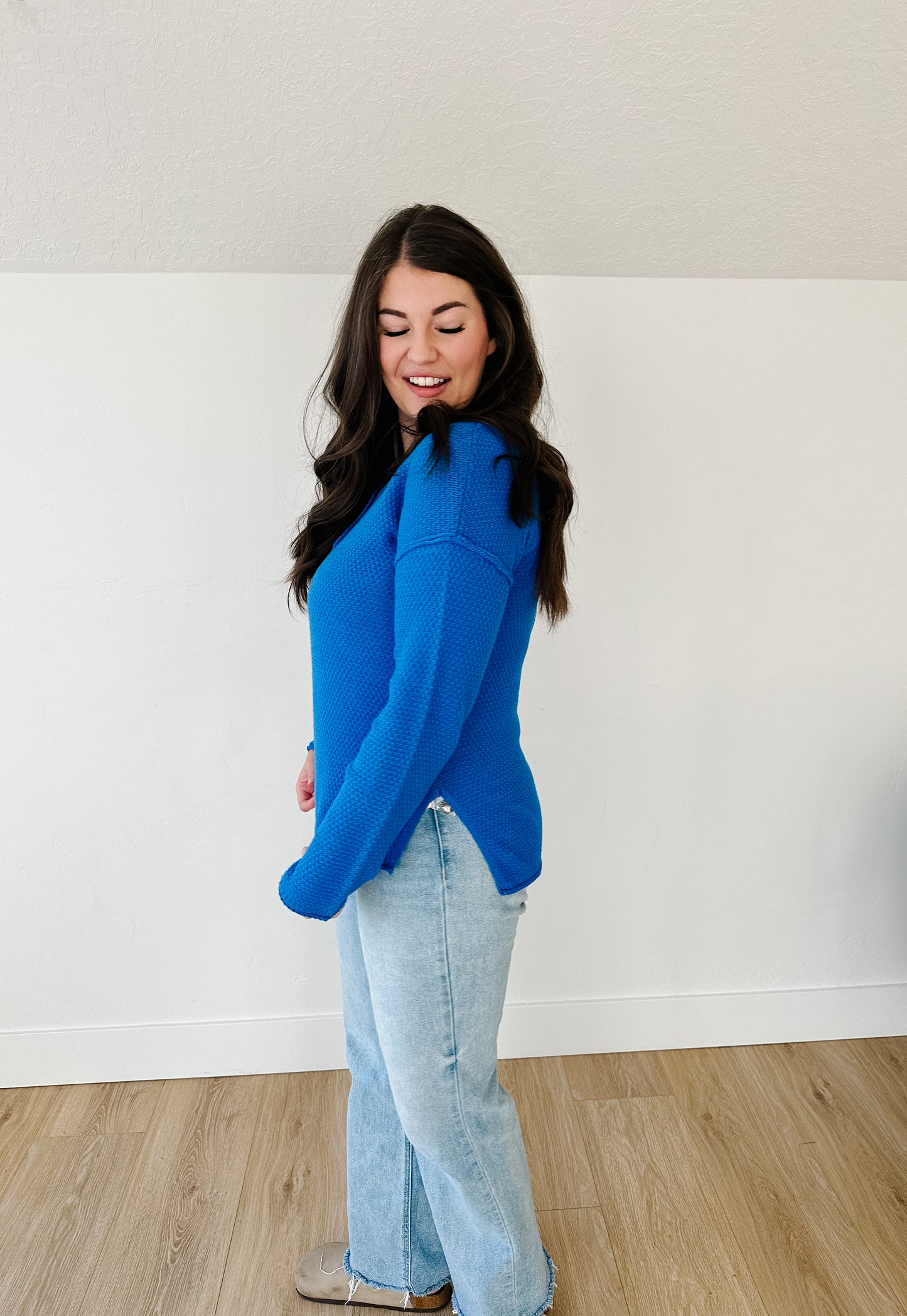 Farah Button Sweater in Ocean Blue