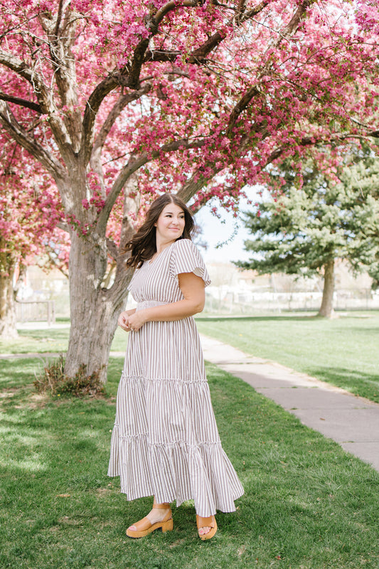 Eden Maxi Dress in Birch Stripe - Lettie Boutique