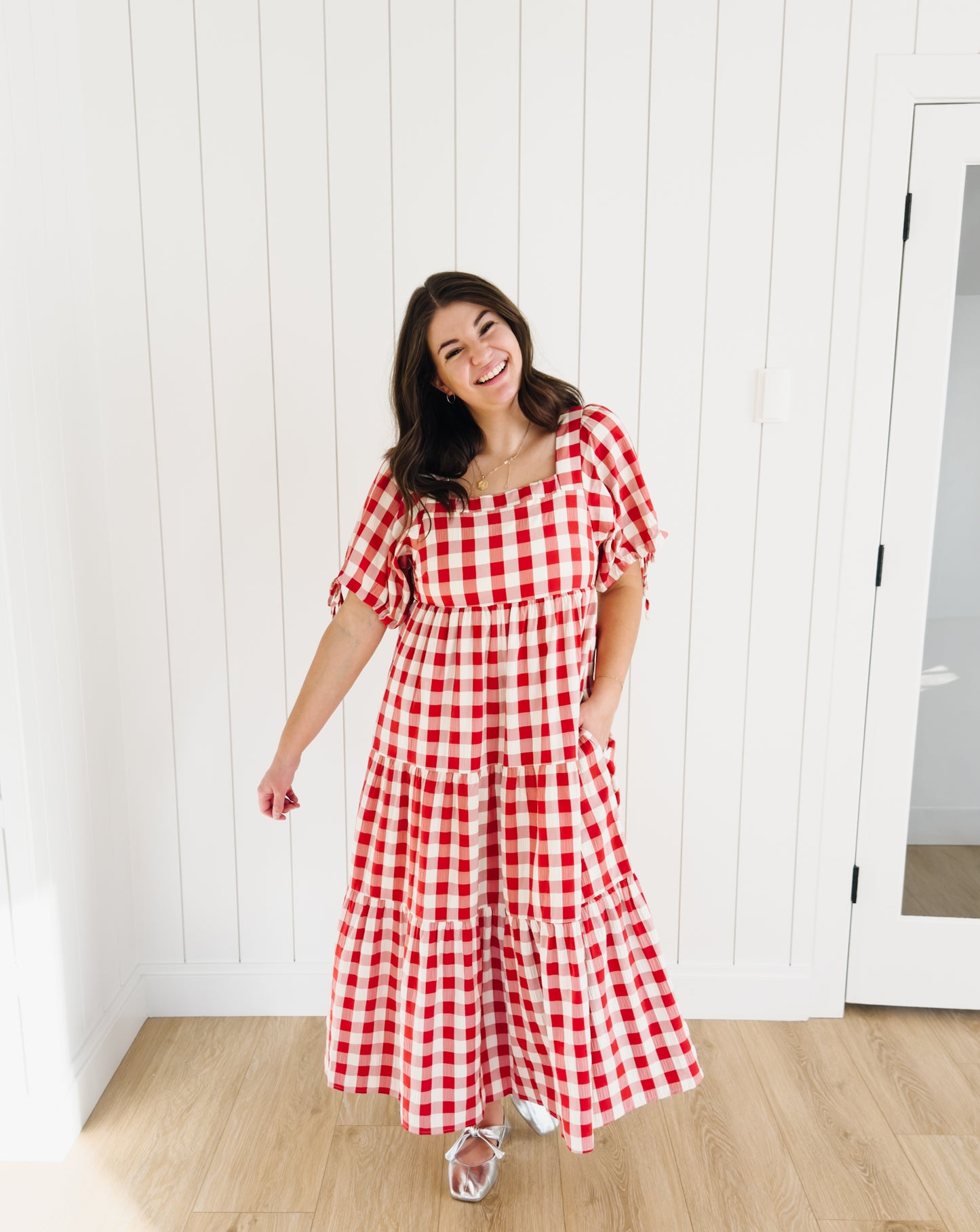 Julianne Checkered Dress in Red - Lettie Boutique