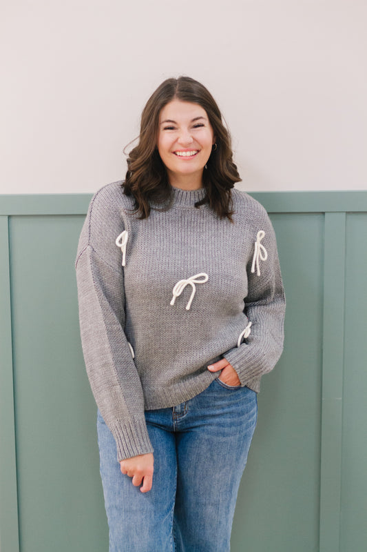 Carina Bow Sweater in Grey