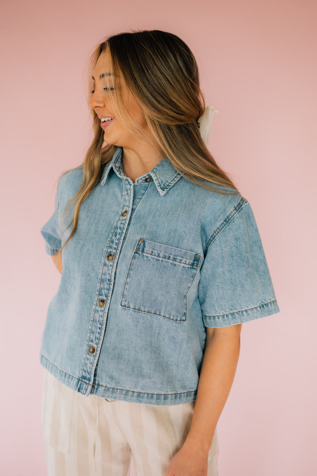 Elsie Denim Button-Up Top