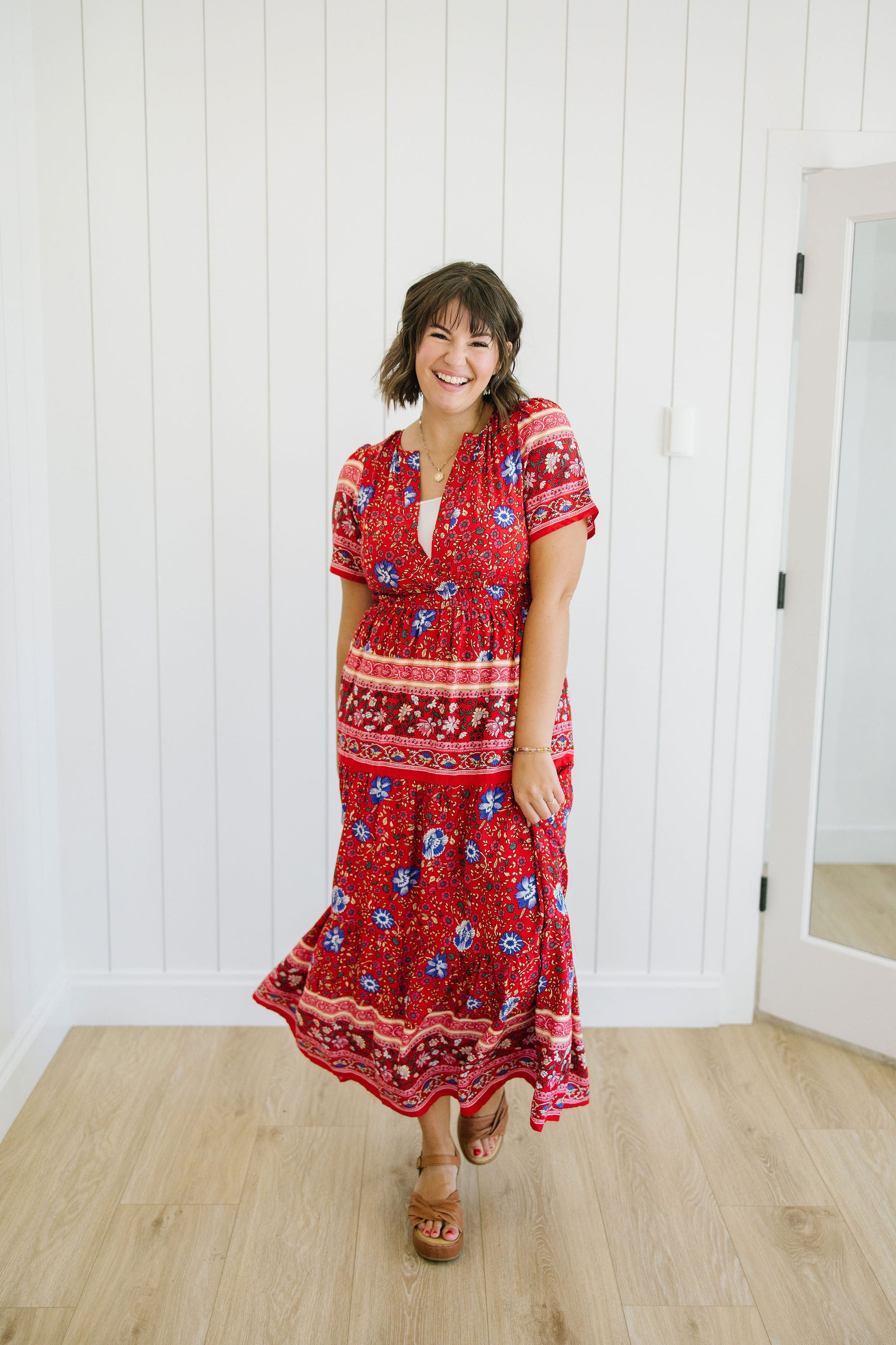 Kaydree Printed Maxi Dress in Red - Lettie Boutique