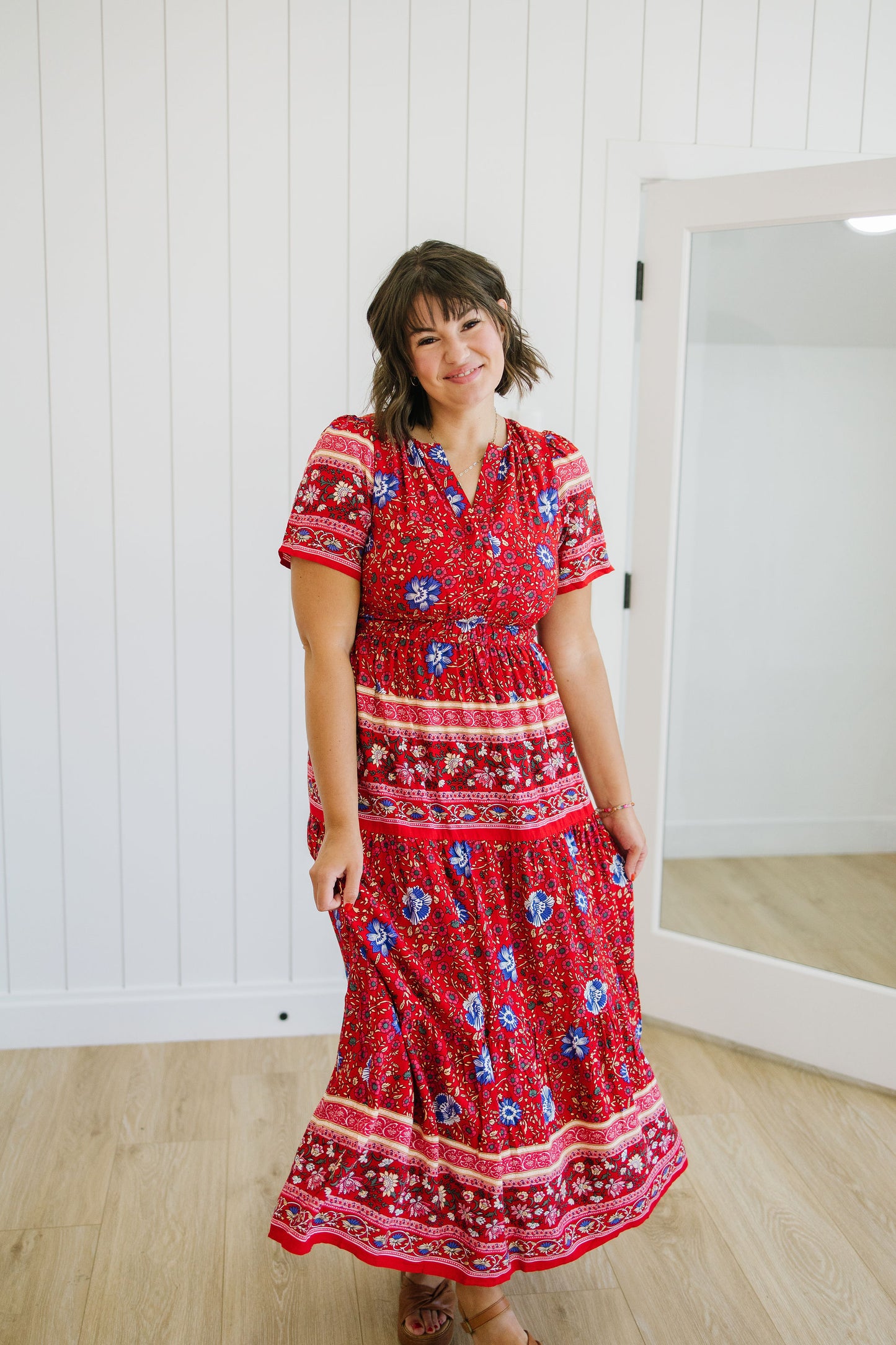 Kaydree Printed Maxi Dress in Red - Lettie Boutique