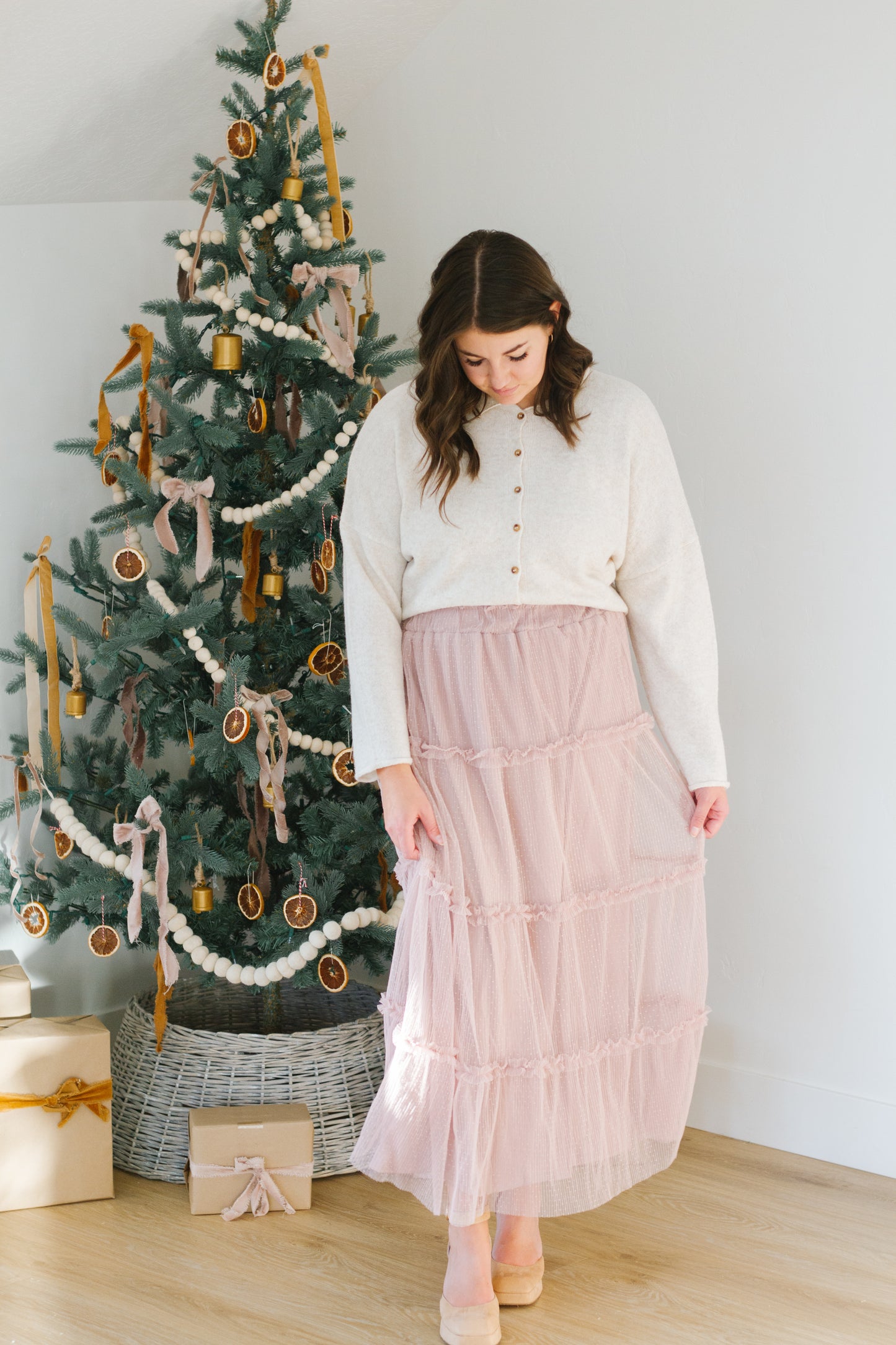 Brielle Swiss Dot Tulle Skirt in Blush