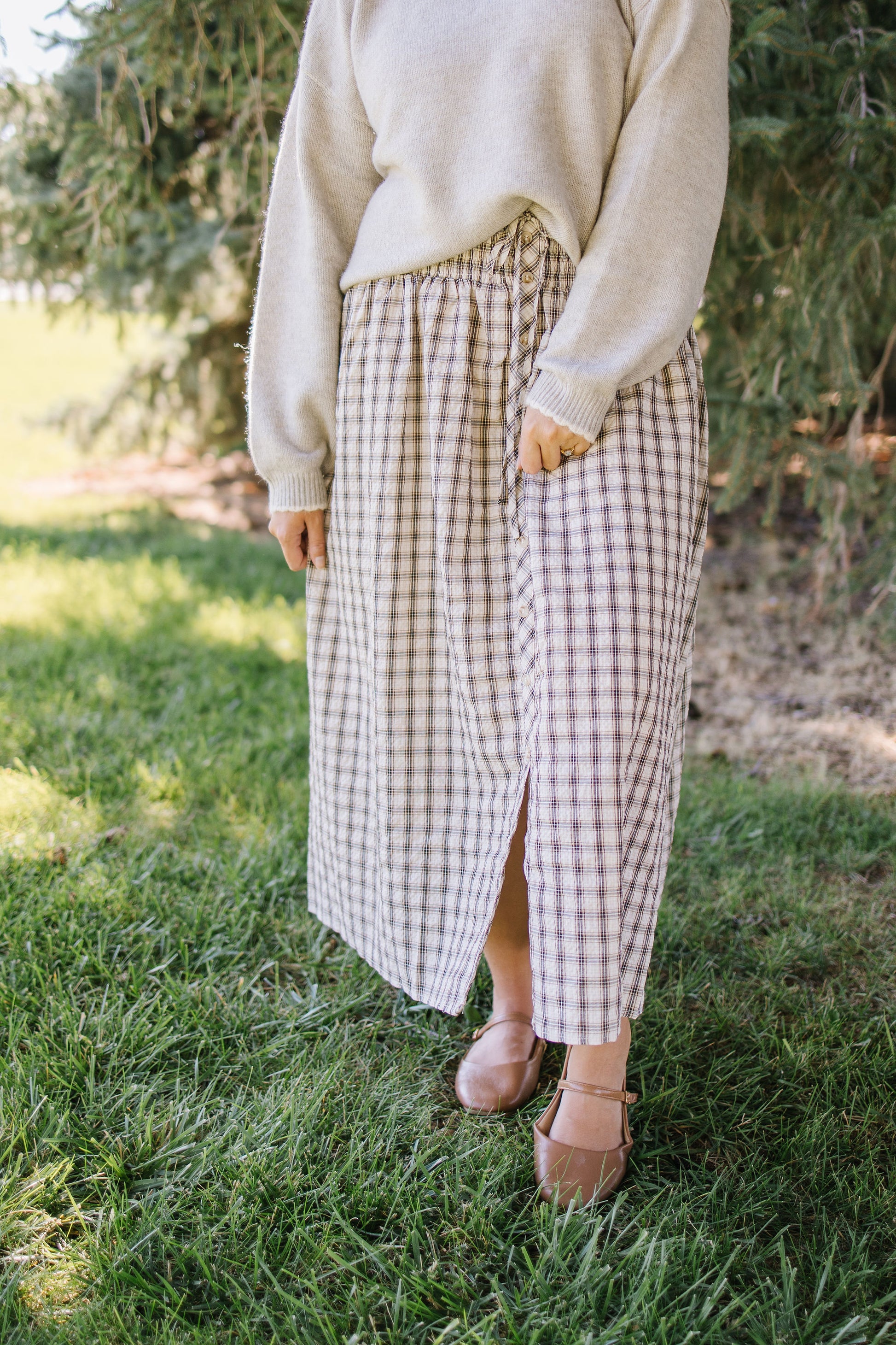 +Beth Plaid Button Down Skirt - Lettie Boutique