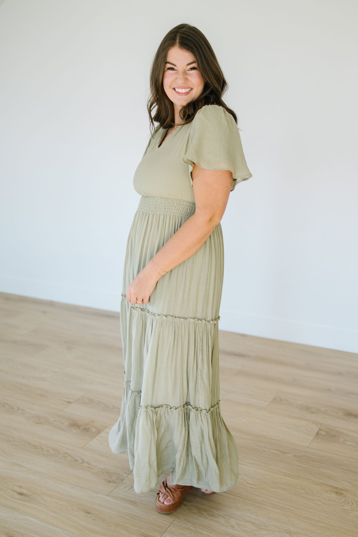 *Taylor Tiered Maxi Dress in Olive - Lettie Boutique