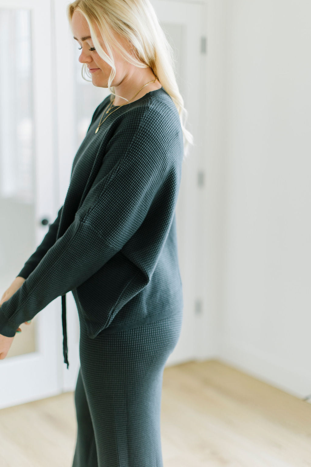 Blake Waffled Sweater in Navy