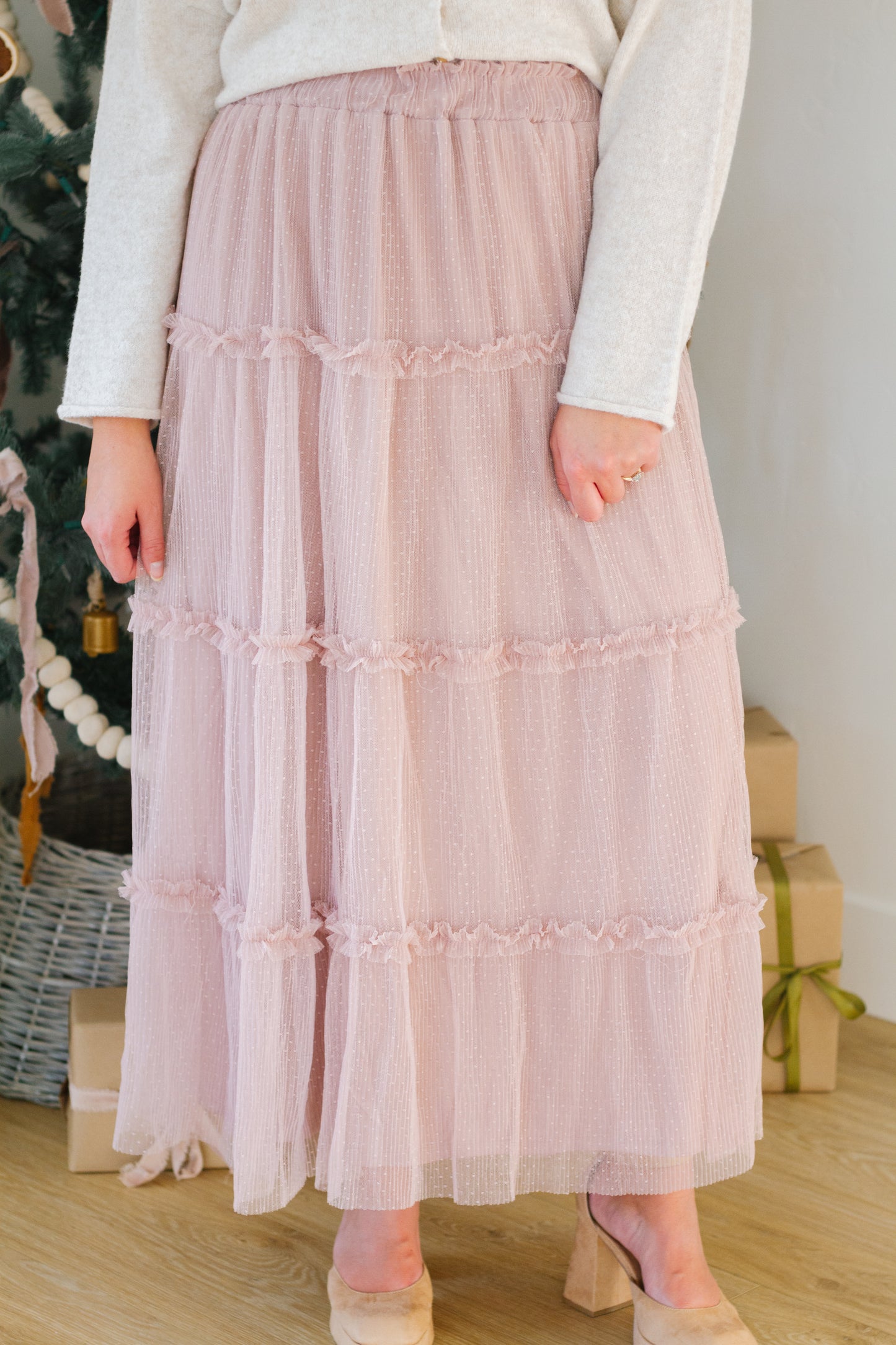 Brielle Swiss Dot Tulle Skirt in Blush