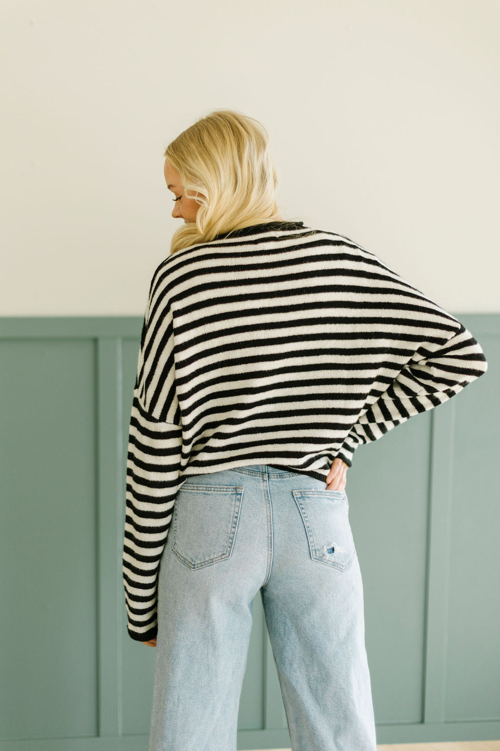 James Button Cardigan in Black Stripe