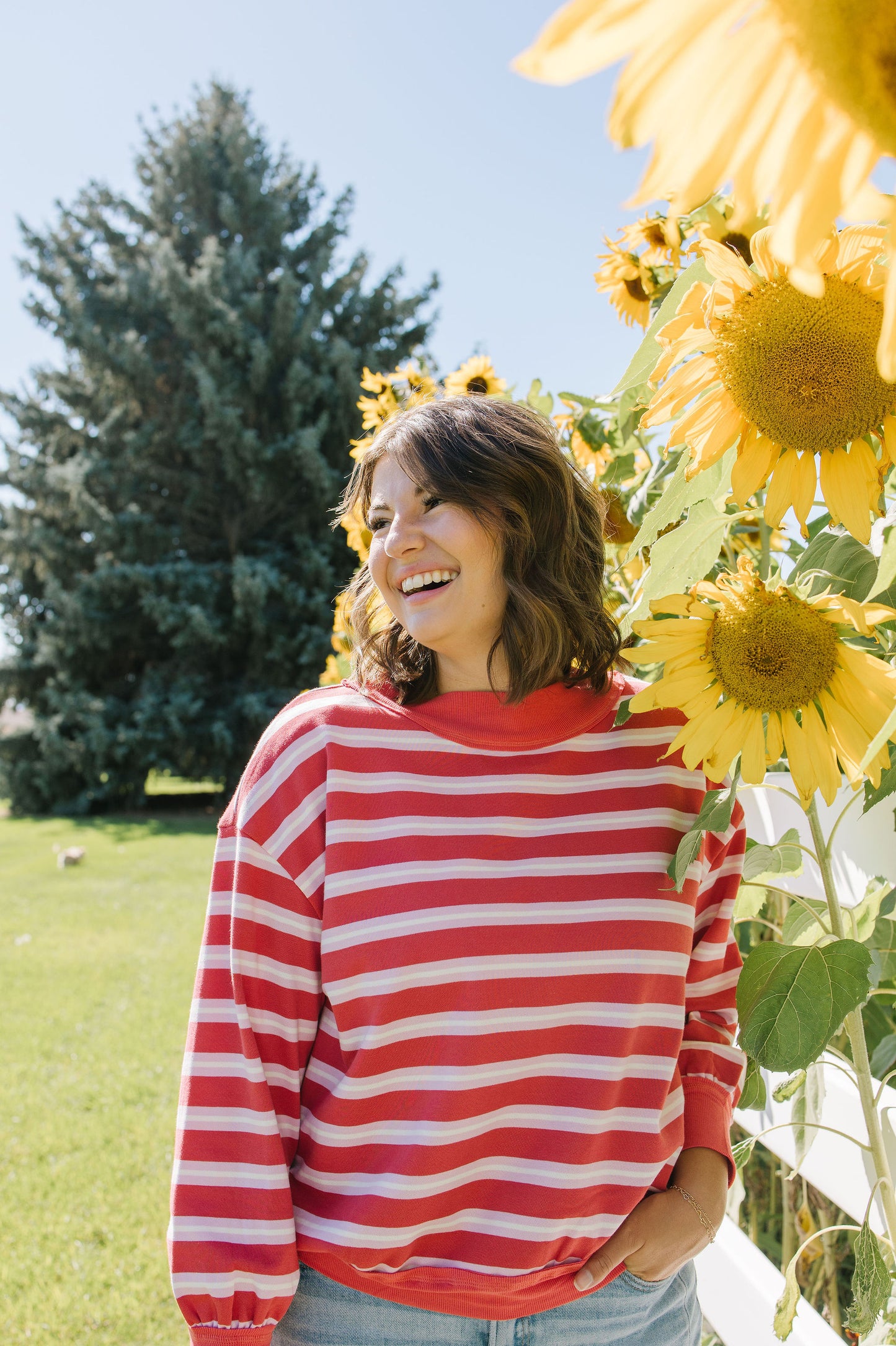 Lydia Striped Knit Top in Red