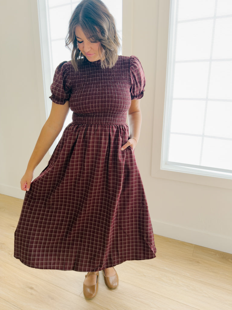 Autumn Plaid Dress in Burgundy