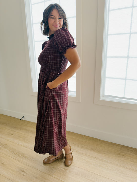 Autumn Plaid Dress in Burgundy