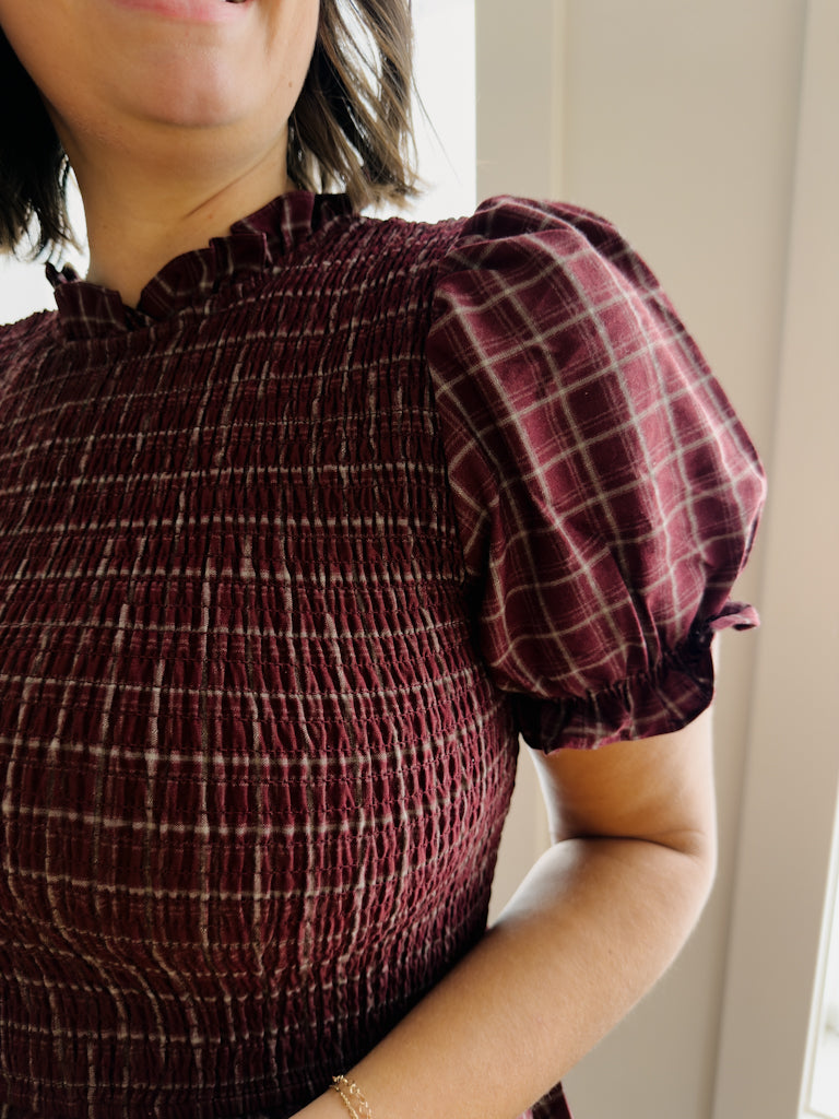 Autumn Plaid Dress in Burgundy