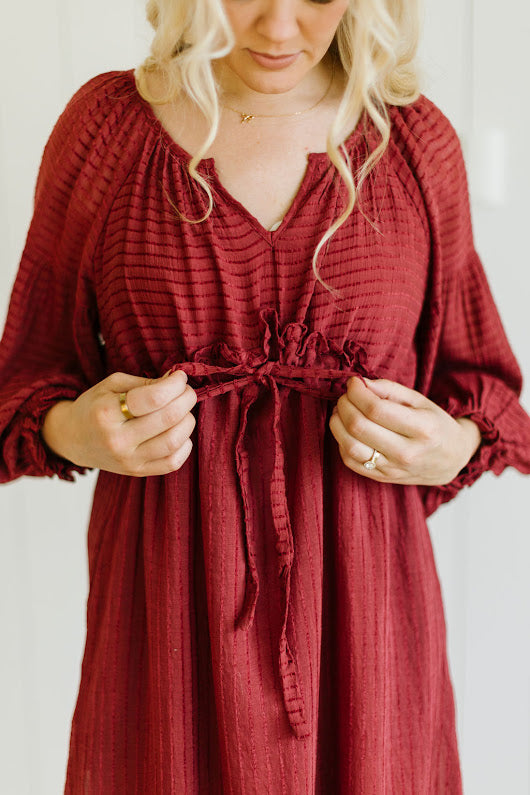 Belmont Maxi Tie Dress in Burgundy