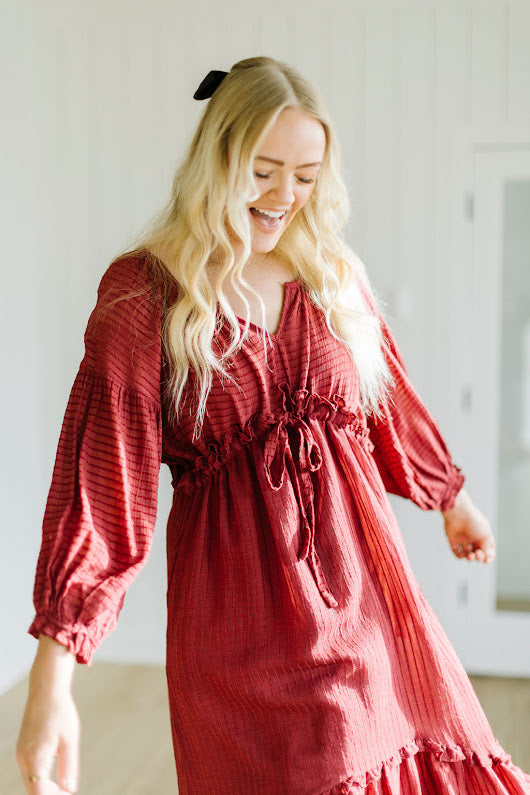 Belmont Maxi Tie Dress in Burgundy